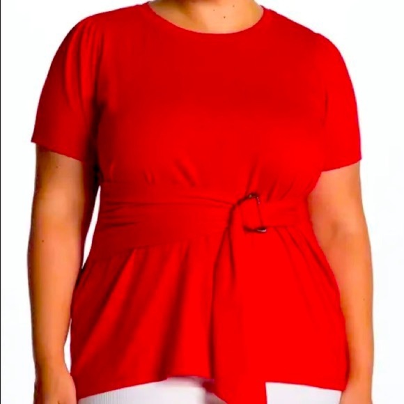 NWT ELOQUII Belted Waist T-shirt in Red Size 18/20 - Picture 1 of 8